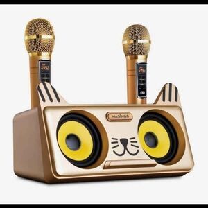 Masingo Portable Kitty Shaped Karaoke Speaker with Dual Wireless Microphones